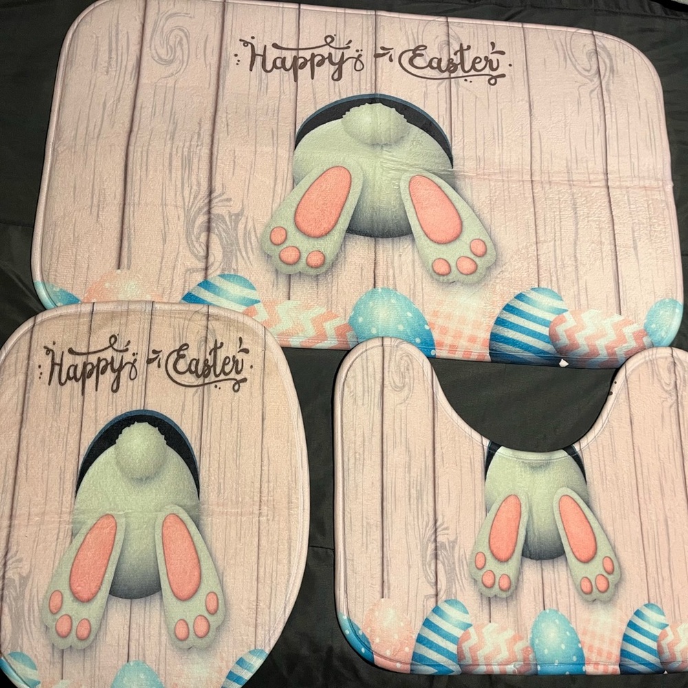 3 Piece Bathroom Rugs Easter Bunny Spring Set